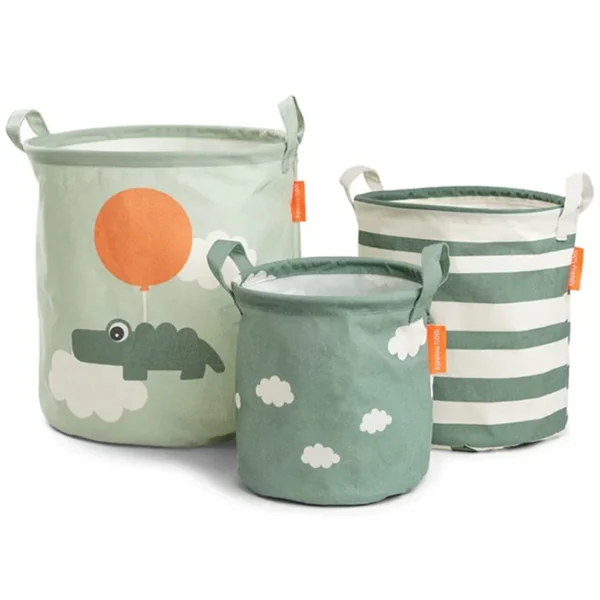 Done by Deer Storage Basket 3-pack Happy Clouds Green